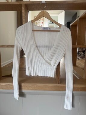 Petal & Pup Cream Ribbed Knit Wrap Top